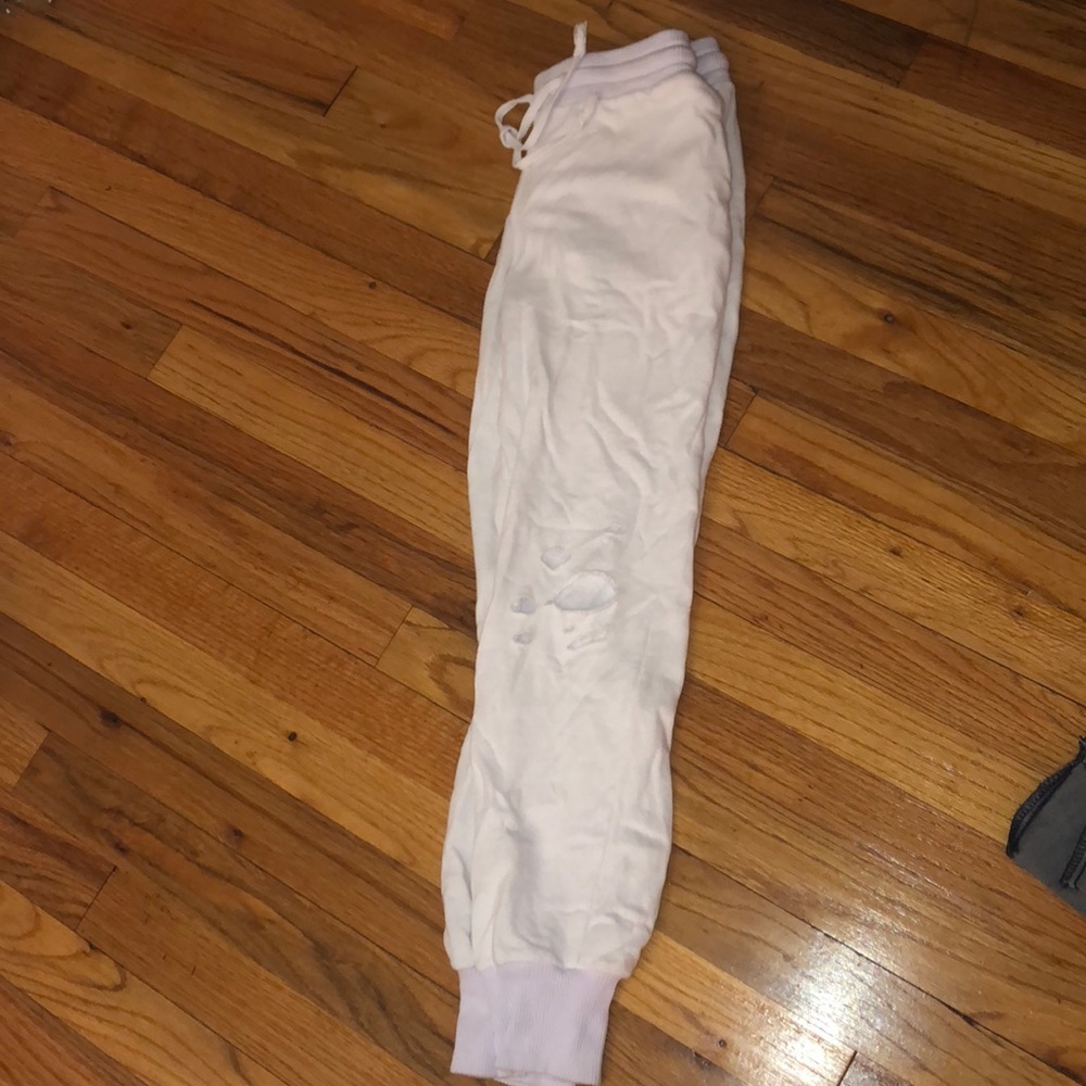 Distressed white joggers